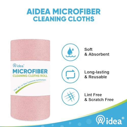 Image of AIDEA Microfiber Cleaning Cloth Roll-55 Sheets, Pink Towels, 11x9 inch