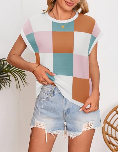 Image of ZESICA Women's Summer Trendy Knit Top 2026 Floral Print Short Sleeve Crewneck Loose Fit Sweater Vest Going Out Clothes
