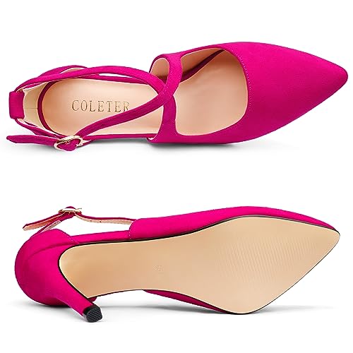 COLETER Womens 4" D'Orsay Pumps Stilettos Ankle Strap Shoes Hot Pink 7US by COLETER - Used condition - Image 8