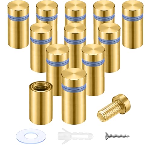 Image of Pelopy Sign Standoff Screws Advertising Screws Stainless Steel Wall Standoff Mounts Glass Acrylic Nail(1 /2 x 1 Inch,Gold,12 Pcs)