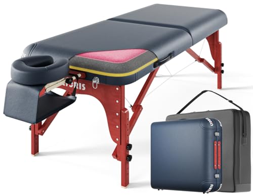 CLORIS 84" Luxury Massage Table Portable 2 Folding Lightweight Facial Salon Spa Tattoo Bed Height Adjustable with Carrying Bag & Wooden Leg Hold Up to 1500LBS Blue