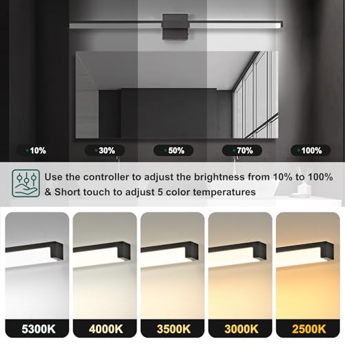 Image of OKELI Modern Bathroom Light Fixtures Over Mirror, 40 Inch Matte Black Vanity Light Bar for Bathroom, 24W 5CCT Diammable Wall Light