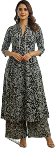 Image of ???? Women s Cotton A-Line Kurta Palazzo Set | Printed Ethnic Co-Ord Set for Office Wear & Festive Look | Comfortable Breathable Fabric Kurti Pant Set for Women, Regular Fit
