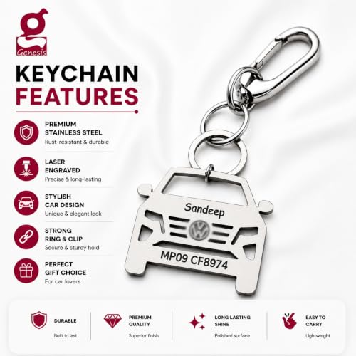 Image of Personalized Stainless Steel Key Chain /Key Ring | Durable, Compatible with All Models | Customized Car Number Plate | Ideal Gift for Him (Silver)