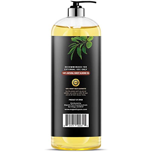 Majestic Pure Sweet Almond Oil, Triple A Grade Quality, Pure And Natural From Spain, Cold Pressed, (Packaging May Vary) - 16 Fl. Oz #TOP7