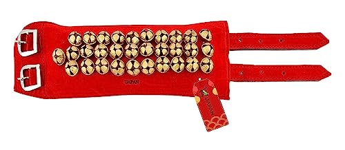 Image of UAPAN 3 line Ankle Bells Velvet Pad for Classical Bharatanatyam Kathak Dance with Adjustable Strap (Red Velvet Belt)