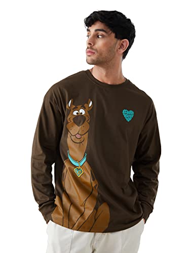 Image of The Souled Store Men Official Scooby Doo: Scooby Love Brown Printed Oversized Full Sleeve T-Shirts