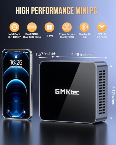 Image of GMKtec Mini PC Intel Core i7-1185G7 (Turbo 4.8 GHz) 16GB DDR4 512GB SSD M2 Pro S Desktop Mini Computers WiFi 6, USB4.0, BT 5.2, DP, HDMI, RJ45 2.5G