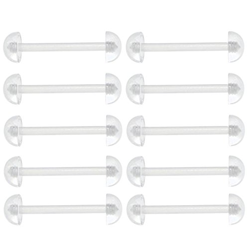 Oasis Plus 10Pcs 14G Clear Flexible Bioflex Tounge Retainer Nipple Ring Barbell 6Mm Half Ball Body Piercing #TOP9