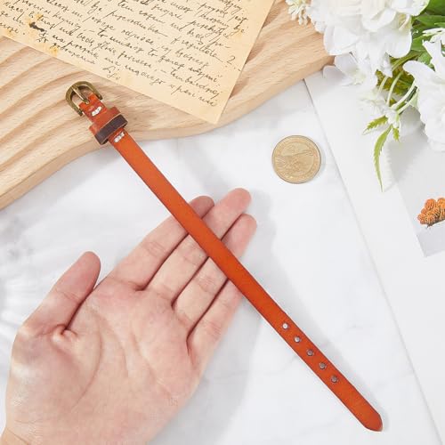 Pulsera sencilla de cuero genuino ajustable con hebilla de aleación miniatura 3