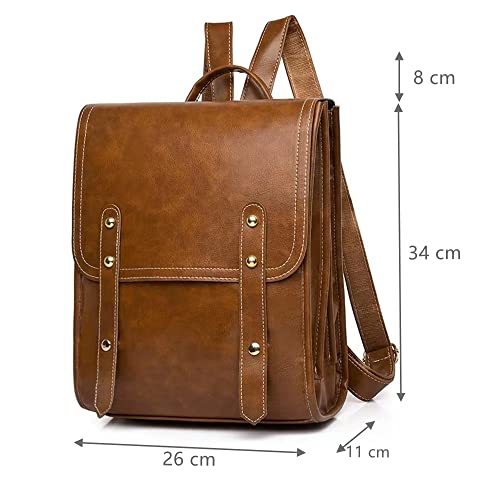 Mochila casual feminina retrô de couro macio PU KM1340 (Preto)