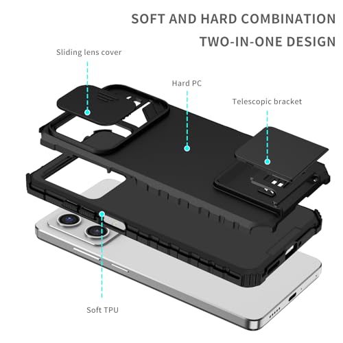 Image of ShieldTech Back Cover Case for Poco X5 Pro 5G | Sliding Camera Shield | Stereoscopic Stand | Shockproof 360 Degree Protection Mobile Phone Case Cover for Poco X5 Pro 5G | PC, Black Back Cover