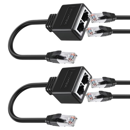 Kioylmo Duplicador Rj45 Ethernet Splitter 1 a 2 Adaptador Cable Compatible con Cat5 Cat5e Cat6 Cat7, Ladrón Ethernet Extensor De Red Repetidor para Ordenador Router TV Switch (2 Piezas)