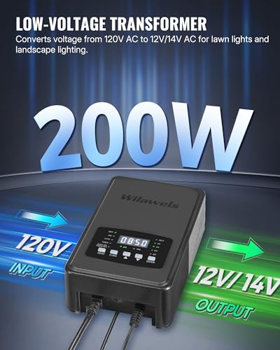 Image of 200W Low Voltage Landscape Transformer, Weatherproof Outdoor Low Voltage Transformer, 120V AC to 12 /14V AC, Landscape Lighting Transformer with Timer and Photocell Sensor, ETL Listed D11LT06