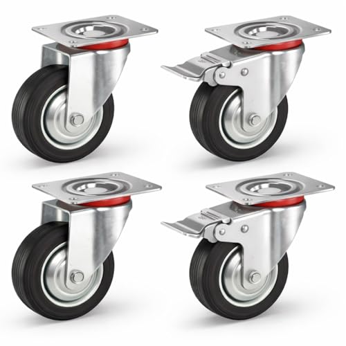 Roulettes avec freins pour charges lourdes 400 kg et roulettes pivotantes 100 mm