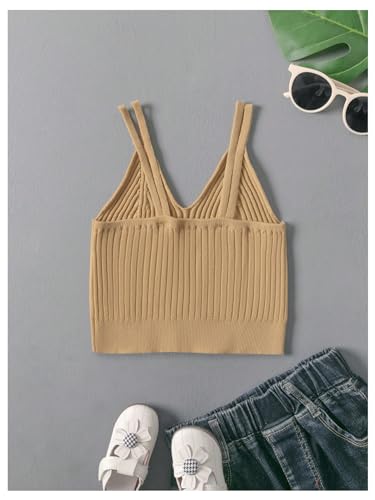 WDIRARA Girl's V Neck Sleeveless Sweater Vest Casual Spaghetti Strap Ribbed Knit Pullovers2