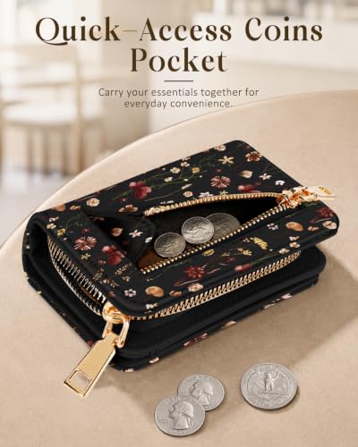 Image of Bistup Luxury Credit Card Holder for Women, Leather Card Organizer, Black Vintage Floral