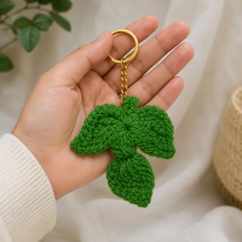 Image of Handmade Crochet Keychain for Women & Girls, Cute Yarn Key Ring, Bag Charm, Car Key Holder & Gift, Aesthetic Handmade Floral Accessory