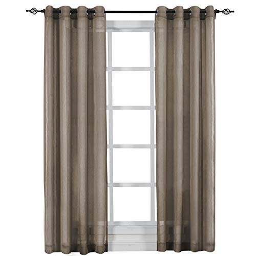 Solid Abri Grommet, 100-Inch Wide-by-84-Inch Long, Set of 2, Crushed Sheer Curtain Panels, Mocha -  Wholesalebeddings