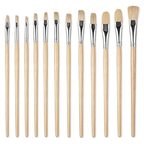 Qfgasre 12Pcs Pottery Glazing Brushes Mop Brush For Acrylic Painting Blending Paint Ceramic Brush Set Soft Bristle Glaze Brushes For Ceramics Pottery Glazing Creation Art Painting