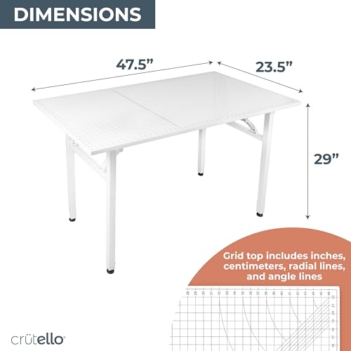Crutello Fabric Cutting Table for Sewing Room - 48x24 inch Grid Top Folding Craft Table for Adults - Steel Folding Storage Legs for Sewing Machine, Hobby and Crafting Room - Image 3