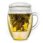 Creano Tea Glass with Infuser and Lid 400ml - Large Tea Cup - Microwave & Dishwasher Safe - Loose Leaf Tea Maker Gift Set