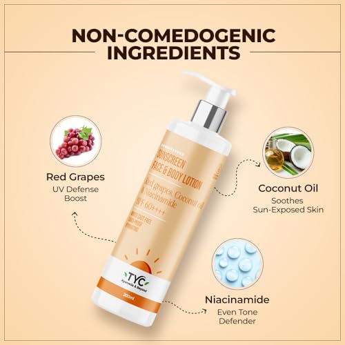 Image of TYC - TRUST YOUR CHOICE Sunscreen Spf 60++++ Face And Body Lotion, With Coconut Oil And Niacinamide, No White Cast And Sand Proof, Hydrating Ayurvedic And Natural, For All Skin Types (200 Ml)