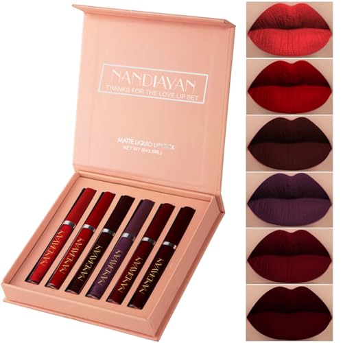 Image of Nandiayan Matte Liquid Lipstick Set of 6 (21 ml)| Wine & Brown lipstick Shades | Waterproof Long-Lasting Smudge-Proof Lipsticks | Highly Pigmented & Perfect Liquid Lipstick gift set for women (Set D)