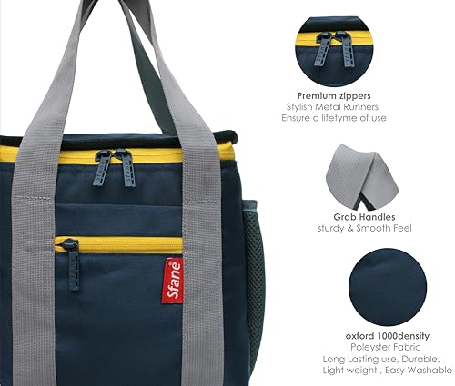 Image of Sfane Blue Insulated Navy Blue 9.50 inches Lunch Bag - Compact, Easy Wash, Smooth Zipper & Lightweight - Tote Bag & Container, Tiffin Bag for Men, Women, Adults (1000 Milliliter)