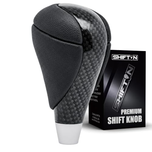 SHIFTIN Carbon Fiber Gear Shift Knob for Lexus ES GS is-F LS RX LX-470 SC 300h 330 350 300 400-h 430 450h 460 250 600hL F-Sport, Replacement Shifter AWD RWD 8mm 33504F (Black Leather/Carbon Pattern)