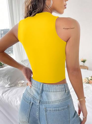 Image of LovelyWholesale Women Sexy Cut Out Crop Tank Tops Crew Neck Summer Sleeveless Top
