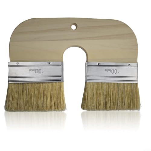 Limewash - Pincel de pintura de cerdas naturales, cerdas naturales en forma de U, con cabezales dobles de 100 mm para lavado de cal en ladrillo y paredes interiores