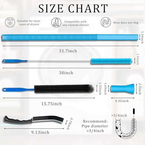 Image of Dryer Vent Cleaner Kit - Compatible Universal Vacuum Attachment Hose with Most Vacuum Cleaner, Dryer Lint Cleaner Kit and Cleaning Brush Tools for Efficient Dryer Vent Hose Maintenance (Black)
