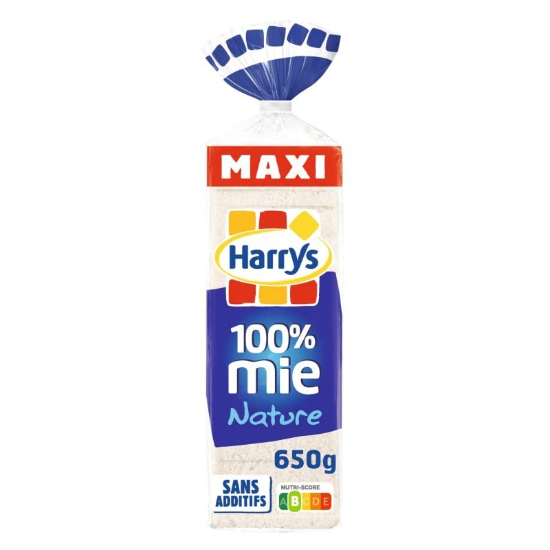 HARRYS - Pain de mie nature 100% mie, sans croûte - Maxi format 650g pour un petit déjeuner gourmand et rapide. - Lot De 4 - Vendu Par Lot