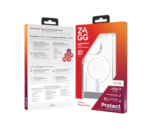Coque transparente iPhone 15 Pro MagSafe béquille intégrée ZAGG Crystal