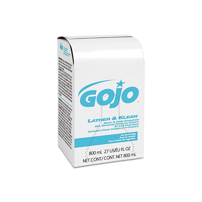 GOJO Lather & Klean Body & Hair Shampoo, 800 mL Refill for GOJO 800 Series Bag-in-Box Push-Style Dispenser (Pack of 12…