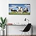 Canvas Wall Art black white cows green grassy meadow under blue sky amersfoort holland Wooden Framed Artwork Easy to Hang Wall Decor for Kitchen Bathroom 20 x 40 inch