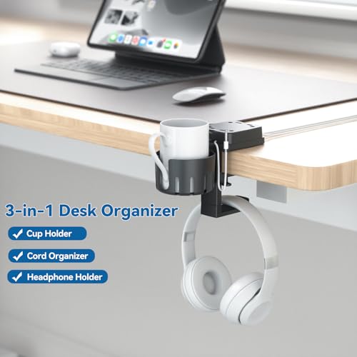 image for KDD 3 in 1 Headphone Hanger with Cup Holder - Rotatable Headset Hook &