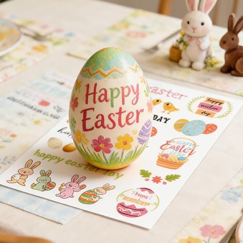 YUNNINGMENG 6 PCS Kerzentattoos Ostern, Wassertransfer Aufkleber für Kerzen, Ostermotive Hasen & Eier, DIY Kerzendekoration für Osterparty, Dekoration & Ostergeschenke