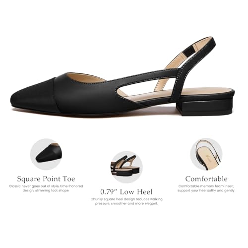 Image of Athlefit Slingback Flats for Women Square Toe Ballet Flats Work Dress Shoes