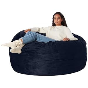 Amazon Basics Large Bean Bag Chairs for Adults, 5 ft Blue Memory Foam Filled with Solid Microfiber Cover