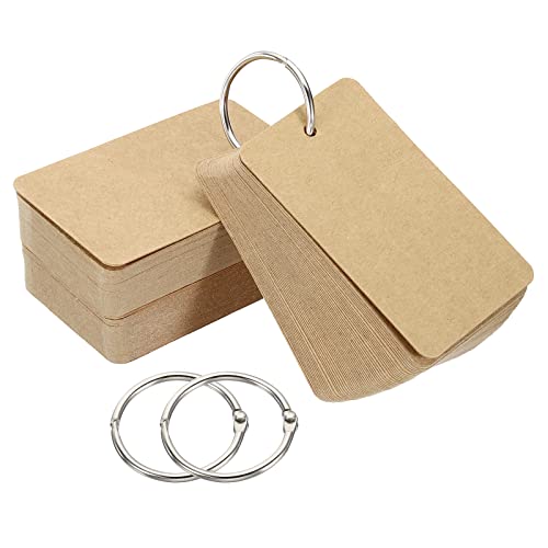 Tarjetas de estudio PATIKIL de 3.5"x2" en blanco con anillos, pack de 150 notas de repaso marrón