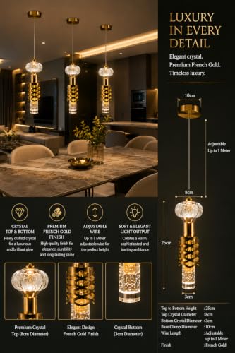 Image of FILLISKA 3 in1 Colour Changing LED Luxurious Hanging /Pendant Light (FrenchGold-MX8314)