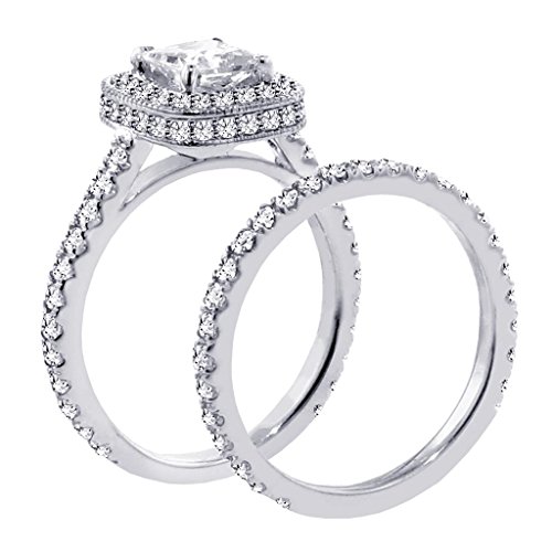 2.42 CT TW GIA Certified Pave Set Diamond Encrusted GIA Certified Princess Cut Engagement Ring Set in 18k White Gold3