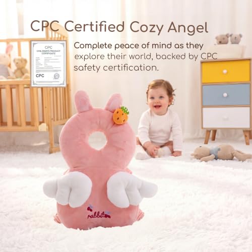 Image of Baby Head Protection Backpack - Soft Lightweight Fall Cushion for Toddlers During Crawling & Walking, Helps Ease Impact from Backward Tumbles(Pink Rabbit)