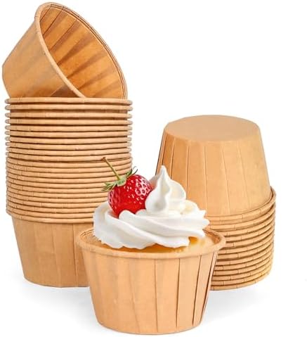 100Pack Brown Cupcake Liners, 3.5oz Baking Cupcake Cups, Mini Disposable Grease-proof Paper Muffin Liners, Oven-safe Ramekin Cupcake Tins for Christmas Wedding Birthday Party
