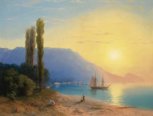 Tableau impressions d'art mural Ivan Aivazovsky Coucher de soleil sur Yalta poster vintage 60x90cm