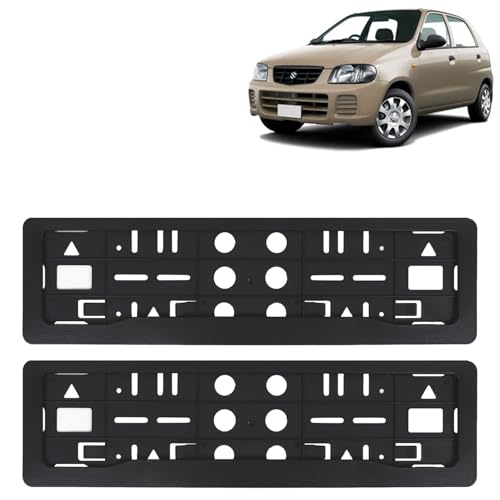 Image of KINGSWAY Alto Car Number Plate Frames for All 2000 to 2012 Models of Maruti Suzuki Car Registration Plate Holders, Black Licence Plate Covers (Front and Rear), Universal Size 51.5 x 14.5 cm