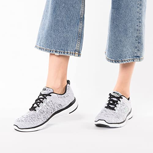 Skechers Skechers Women's Flex Appeal 3.0 Trainers, White Black Knit Mesh Light Aqua Trim