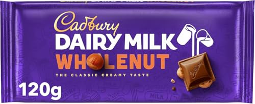 Cadbury Dairy Milk Whole Nut Bar Whole Hazelnuts Covered in Creamy Milk Chocolate 120 g Bar (Pack of 1)